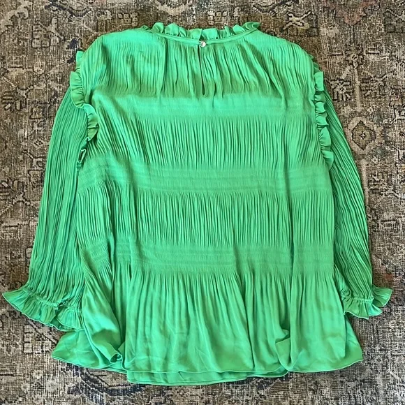 Ted Baker London Airlie Pleated Smocking High Neck Crepe Ruffled Blouse Large - Picture 10 of 11